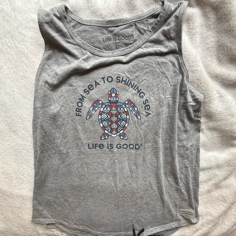 Life is Good Gray Tank Top with Turtle Graphic